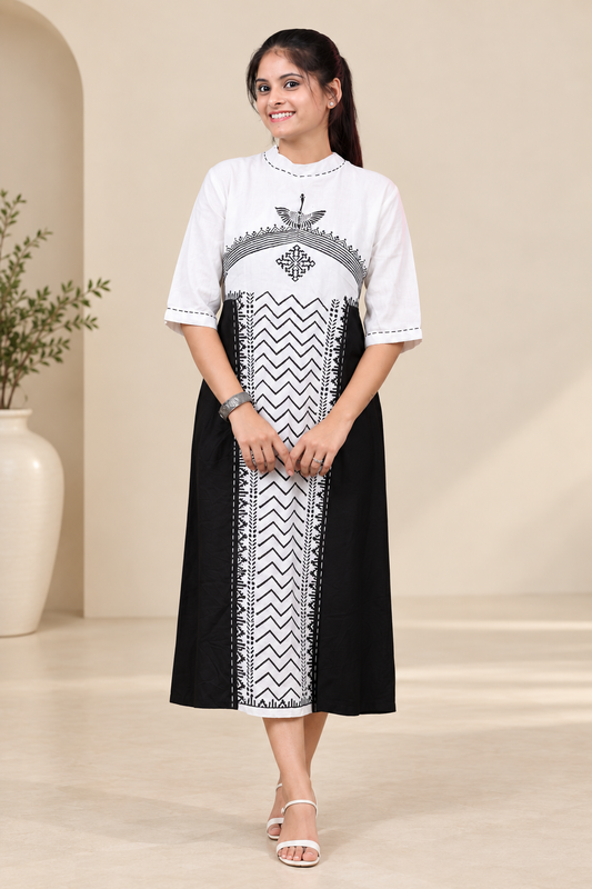 Jia hand block Printed A-line dress