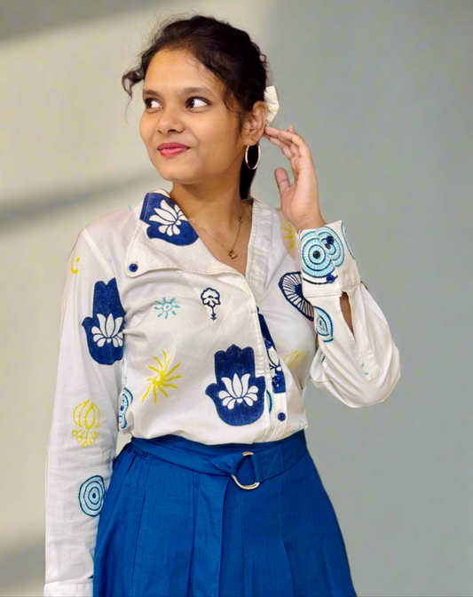 Hamsa harmony block print shirt
